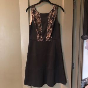 Black over tan lace fit and flare dress